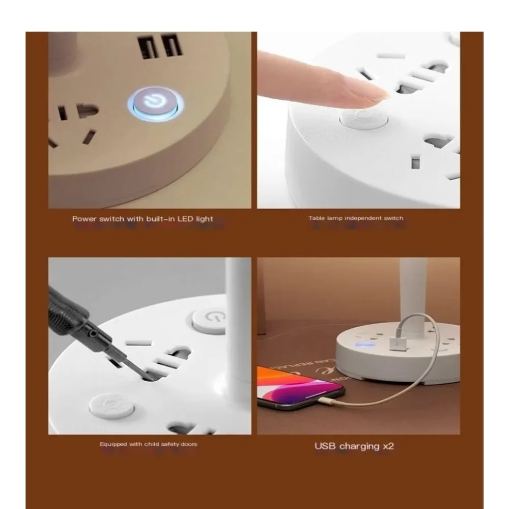 NWT Multifunctional Table Lamp Socket Integrated Eye Protection Bedside Lamp